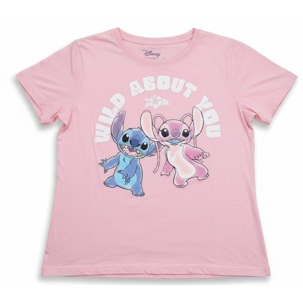 Disney Stitch Angel Wild About You Pink Graphic T-Shirt Girls XL Cotton